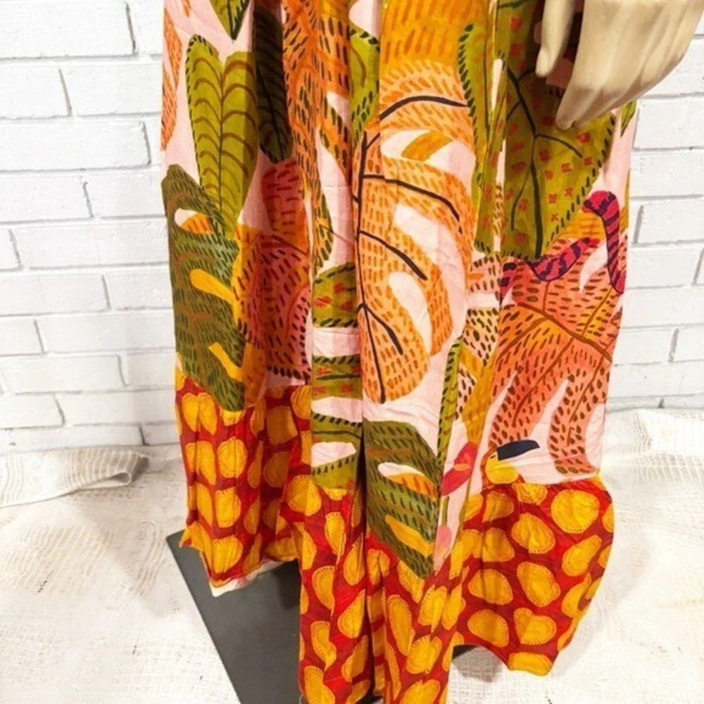 Farm Rio Summer Dream Ruffle Print Maxi Dress Red Yellow Green | Size Large - Picture 3 of 11